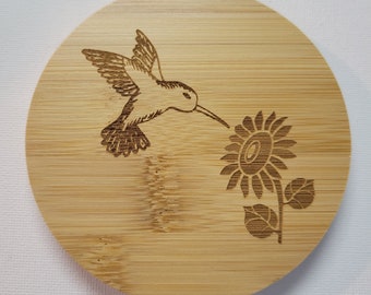 Hummingbird & Sunflower Drink Coasters / Coaster Set / Personalized Coasters