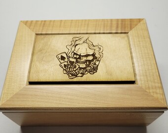 Poker Skull Keepsake Box/ Maple Box/ Engraved Box