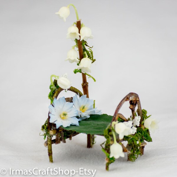 Fairy Garden Bed, Fairy Furniture, Faerie Item, Fairy Decor, Mini Bed, Twig Furniture, Fairy Garden Accessories, Whimsical Fairy Bed, Dainty