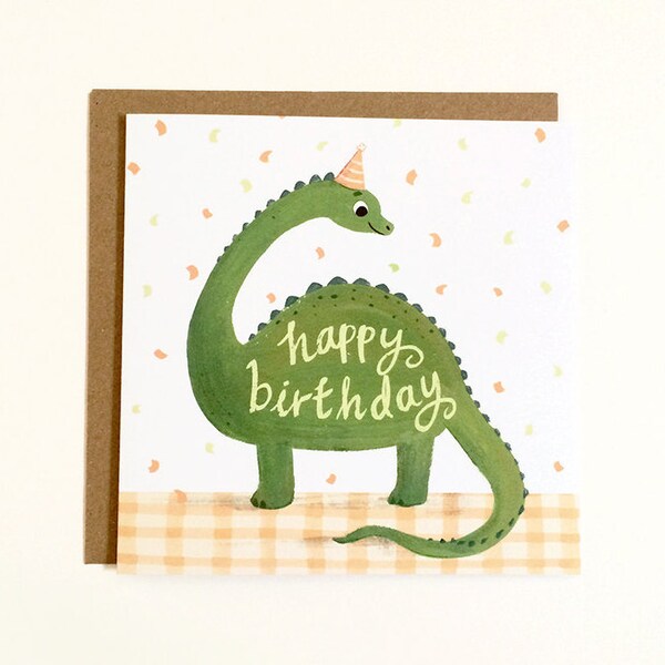 Dinosaurus Verjaardag Card - Diplodocus Card, Dino minnaar, beste vriend, leuke wenskaart