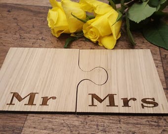 Wooden personalised jigsaw Mr and Mrs coasters