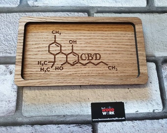 CBD caniboid rolling tray. Tobacco tray. Laser engraved with the CBD molecule. Size small