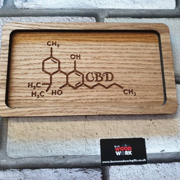 CBD caniboid rolling tray. Tobacco tray. Laser engraved with the CBD molecule. Size small