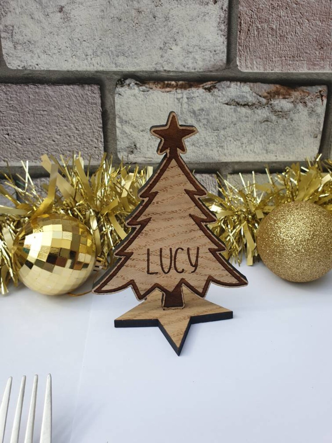 Wooden Christmas Tree Place Setting, Personalised Table Decoration