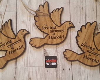 Memory dove hanging decoration wooden and personalised