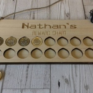 Wooden personalised reward chart, pocket money. Personalised & Holds pound coins image 4