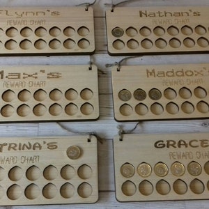 Wooden personalised reward chart, pocket money. Personalised & Holds pound coins image 3