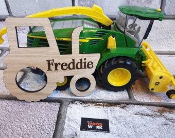 Tractor shape wooden bedroom or nursery door name plaque tractor shape