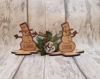 Wooden snowman place setting personalised Christmas table settings