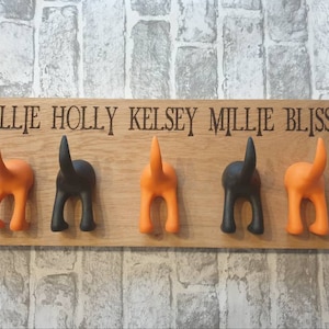 Dog lead hook/ hanger with five 5 hooks. Solid oak and laser engraved personalised