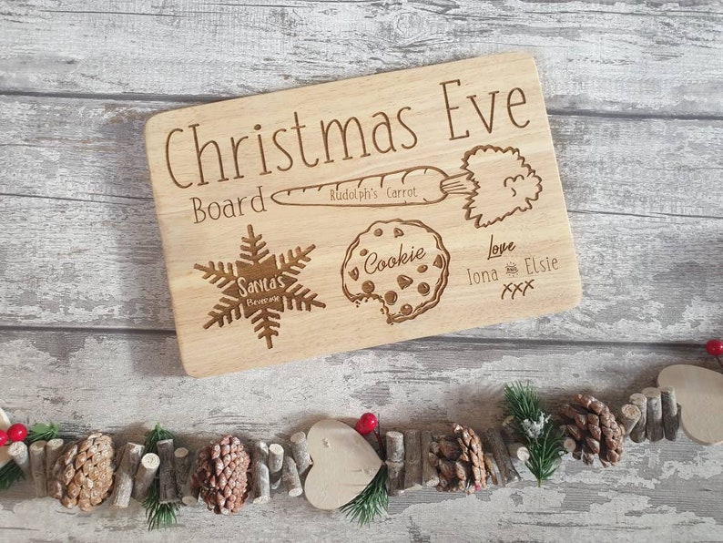 Personalised Christmas eve wooden plate board. Snacks for santa and rudolf for the night before Christmas // Christmas 2021 image 2