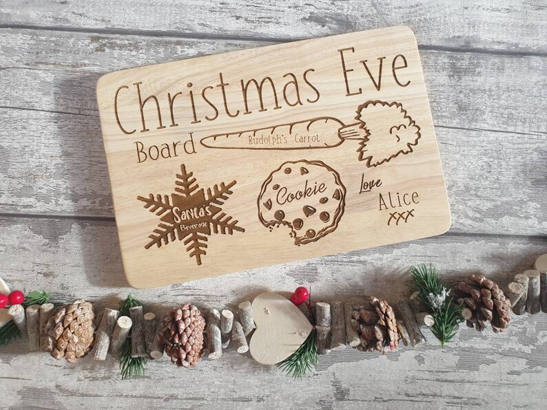Personalised Christmas eve wooden plate board. Snacks for santa and rudolf for the night before Christmas // Christmas 2021 image 5