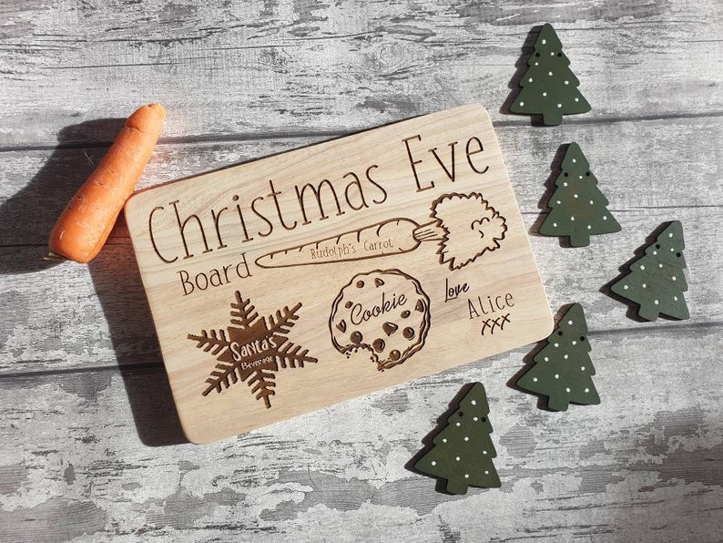 Personalised Christmas eve wooden plate board. Snacks for santa and rudolf for the night before Christmas // Christmas 2021 image 1