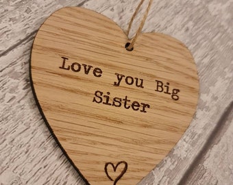 Love you big sister wooden hanging heart