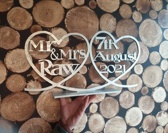 Wedding top table decoration heart shape mr and mrs with wedding date personalised of course