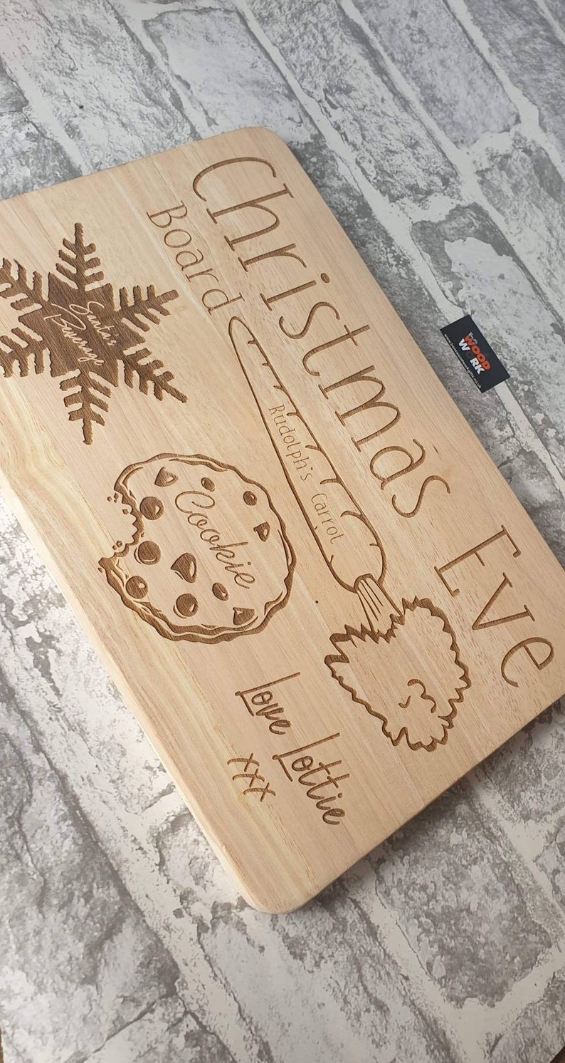 Personalised Christmas eve wooden plate board. Snacks for santa and rudolf for the night before Christmas // Christmas 2021 image 6