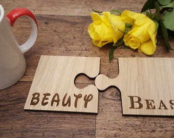 Jigsaw coffee coasters beauty and the beast