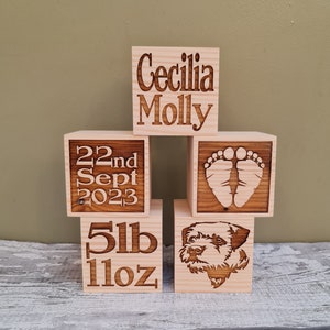 Wooden personalised blocks. Perfect gift for christening or new baby gift