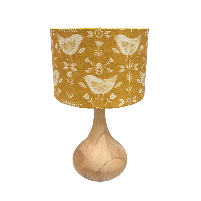 Ochre Scandi Bird Flower Motif Drum Lamp Shade Lightshade 20cm 25cm 30cm 35cm 40cm