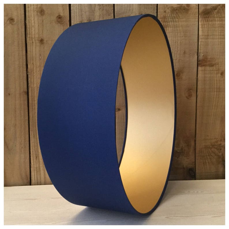 Navy Blue Fabric & Metallic Gold Drum Lampshade Lightshade Etsy UK