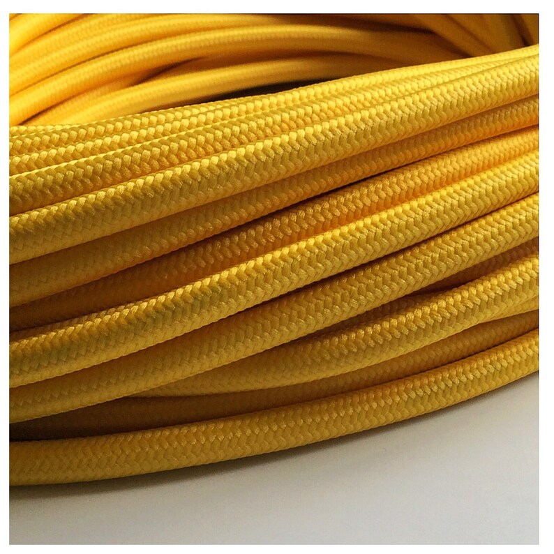 Braided Yellow Fabric 3 Core Lighting Cable Lamp Cord Image 0