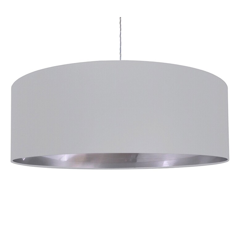 Light Grey Brushed Silver Drum Lampshade Lightshade Table Image 0