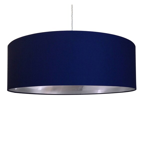 Navy Blue Brushed Silver Drum Lampshade Lightshade 20cm 25cm Image 0