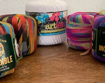 Egyptian mercerized Cotton, 400 yards,Lion Brand Ribbon Yarn, Incredible, 2 Carnival Color, 2 City Lights