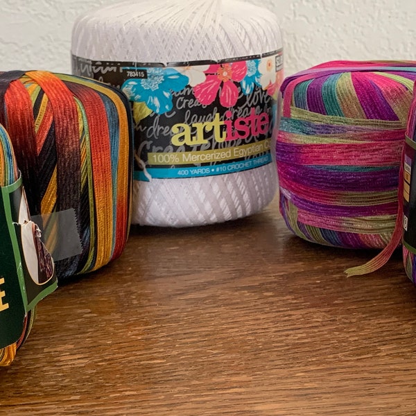 Egyptian mercerized Cotton, 400 yards,Lion Brand Ribbon Yarn, Incredible, 2 Carnival Color, 2 City Lights