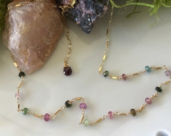 Watermelon Tourmaline and Goldfilled Choker Necklace Tourmaline NecklaceTourmaline Jewelry Goldfilled Necklace Goldfilled Jewelry Choker