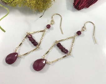 Ruby Goldfilled Earrings Ruby Dangle Earrings RubyJewelry Birthstone Earrings July Birthstone Dangle Earrings Gemstone Earrings