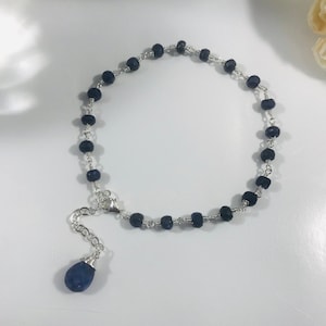 Sapphire Bracelet: Sterling Silver Wire-Wrapped Rondelle Beads, September Birthstone