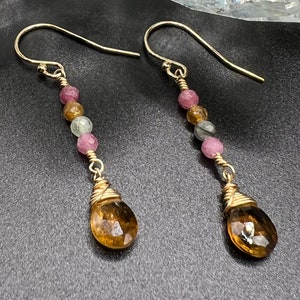 Tourmaline Earrings Tourmaline Jewelry Watermelon Tourmaline Earrings Dangle Earrings Drop Earrings Gemstone Earrings Gold Earrings
