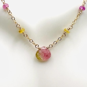 Tourmaline Necklace Sapphire Necklace Beaded Necklace Pendant Necklace Tourmaline Jewelry Sapphire Jewelry Chain Necklace Gold Necklace