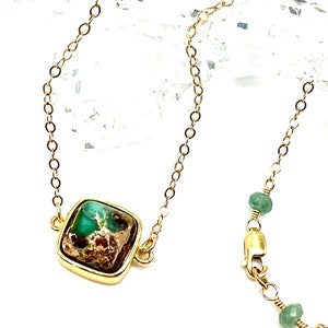 Jasper Necklace Green Jasper Necklace Goldfilled Necklace Green Jasper Connector Jasper Jewelry Goldfilled Jewelry Gemstone Necklace