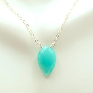 Aqua Chalcedony Pendant Necklace: Sterling Silver, Blue Opal Accents