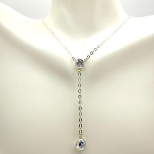 CZ Lariat Necklace: Sterling Silver Y Drop Necklace, 17 Inch