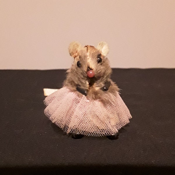 Handmade Vintage Fur Little Adorable Mouse with Pink Tutu