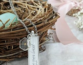 Pray Wait Trust Bar Necklace with real mustard seed hexagon charm - faith, christian jewelry, handmade necklace