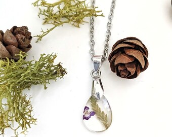 Fern and Alyssum Petite Teardrop Necklace