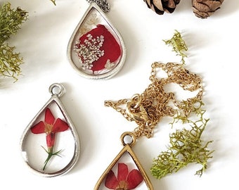 Red Lobelia Pressed Flower Necklace