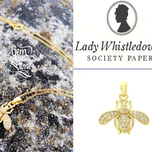 Bridgerton INSPIRED Necklace Daphne Lady Whistledown Vintage Gold Zircon Bee Charm Choker Statement // Netflix TV Series  // Made In France