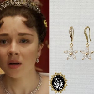 Bridgerton INSPIRED Earrings Daphne Eloise Vintage Gold Crystal Zircon Flower Statement Bride Wedding // Netflix TV Series // Made In France