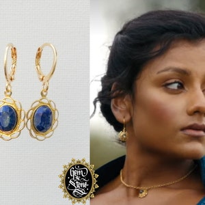 Bridgerton Kate Sharma Earrings INSPIRED  Vintage Gold Plated Pendant Lapis Lazuli Bride Wedding Prom // Netflix TV Series // Made In France