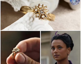 Bague de fiançailles Kate inspirée de Bridgerton vintage, bijoux réglables en perles de cristal en plaqué or et fleurs//Série TV Netflix//Made in France