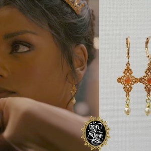 Bridgerton Kate Sharma Earrings INSPIRED  Vintage Gold Plated Pendant Carnelian Pearl  Indian Ethnic // Netflix TV Series // Made In France