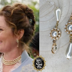 Bridgerton INSPIRED Earrings Daphne Vintage Gold Flower Pearl Crystal Statement Bride Wedding Prom // Netflix TV Series // Made In France