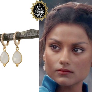 Bridgerton Kate Sharma Earrings INSPIRED  Vintage Gold Plated Pendant Moonstone Bride Wedding Prom // Netflix TV Series // Made In France