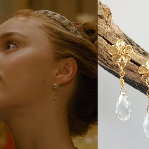 Bridgerton INSPIRED Earrings Daphne Vintage Gold Plated Crystal Pendant Flower Bride Wedding Prom // Netflix TV Series // Made In France