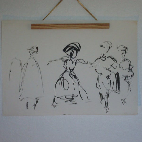 vintage impressionist drawing Quartet in A Major OP. 51 NR. 3 Kuhlau 1491/c Sheldon Lee Bergh sketch